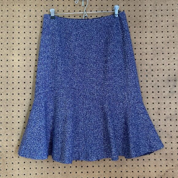 Ann Taylor Trumpet Skirt Wool Midi Knee Length Chenille Tweed Purple Academia 8 - Picture 1 of 7